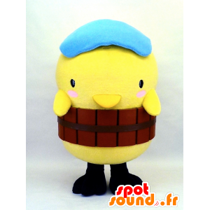 ゆるキャラのマスコット、青いベレー帽をかぶった黄色いひよこ-MASFR26129-日本のゆるキャラのマスコット