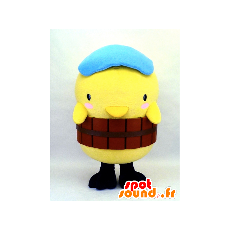 Mascotte de Yu-Tsupi, poussin jaune avec un béret bleu - MASFR26129 - Mascottes Yuru-Chara Japonaises