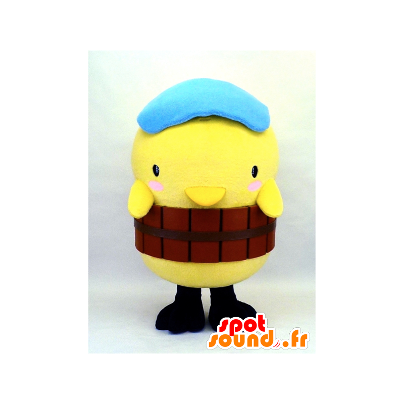 ゆるキャラのマスコット、青いベレー帽をかぶった黄色いひよこ-MASFR26129-日本のゆるキャラのマスコット