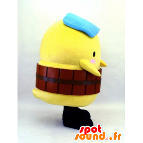 Yu-Tsupi maskot, gul kyckling med blå basker - Spotsound maskot