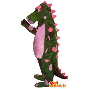 Grøn og lyserød dinosaur-maskot med prikker - Kostume, der kan