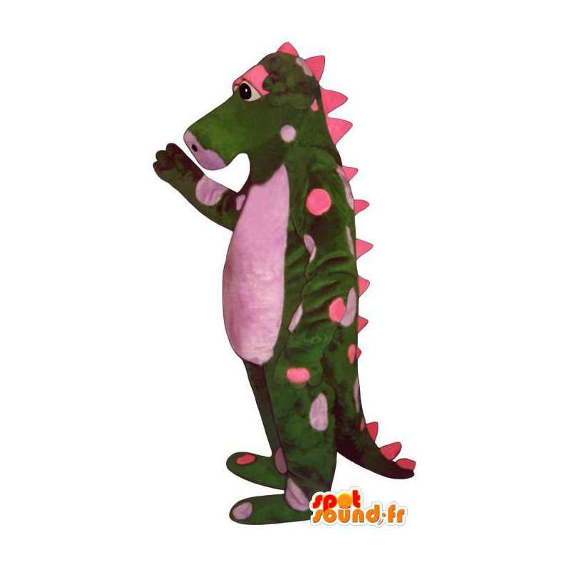 Mascot verde y rosa de lunares dinosaurio - Personalizable vestuario - MASFR006893 - Dinosaurio de mascotas