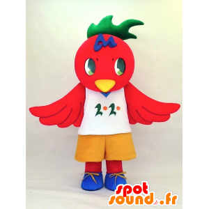 Maskot fenylen-Tan, červený pták s bílým tričkem - MASFR26134 - Yuru-Chara japonské Maskoti