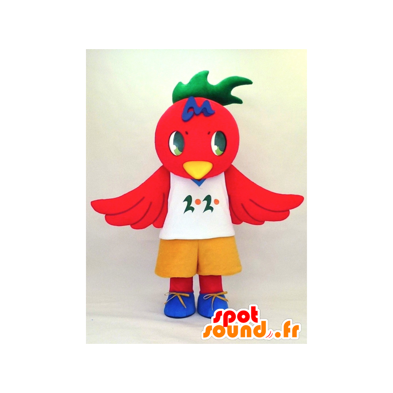 Mascotte di fenilene-Tan, uccello rosso con una T-shirt bianca - MASFR26134 - Yuru-Chara mascotte giapponese