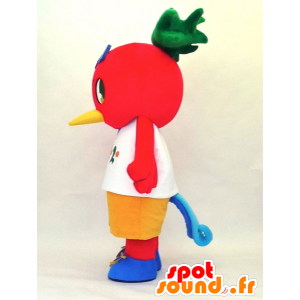 Mascotte de Phenylene-Tan, oiseau rouge avec un tee-shirt blanc - MASFR26134 - Mascottes Yuru-Chara Japonaises