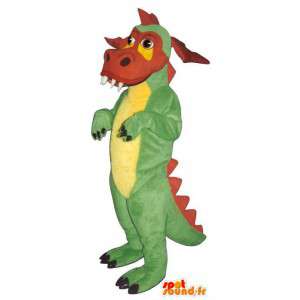 Drago verde mascotte rosso e giallo. Drago colorato - MASFR006894 - Mascotte drago