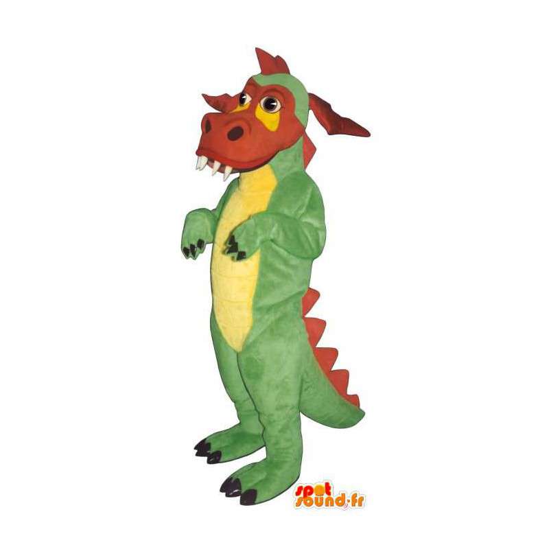 Drago verde mascotte rosso e giallo. Drago colorato - MASFR006894 - Mascotte drago