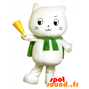 Mascot Nha Mott, valkoinen kissa vihreä viitta - MASFR26138 - Mascottes Yuru-Chara Japonaises