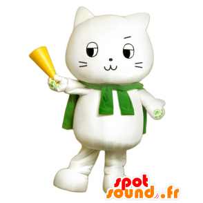 Mascotte Nha Mott, gatto bianco con un mantello verde - MASFR26138 - Yuru-Chara mascotte giapponese