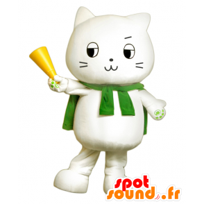 Maskot Nha Mott, vit katt med en grön cape - Spotsound maskot