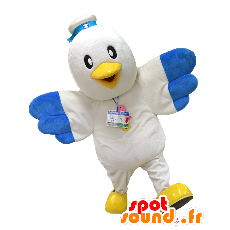 Mascotte de Tteyuu Kamo, oiseau blanc et bleu géant - MASFR26141 - Mascottes Yuru-Chara Japonaises