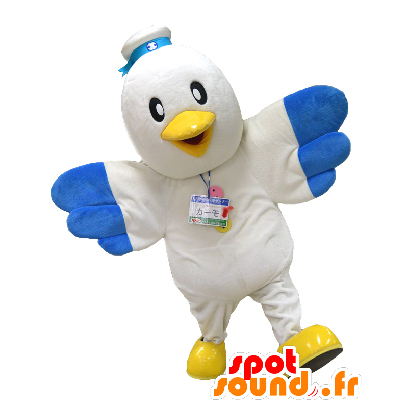 Mascot Tteyuu Kamo, jättiläinen valkoinen ja sininen lintu - MASFR26141 - Mascottes Yuru-Chara Japonaises