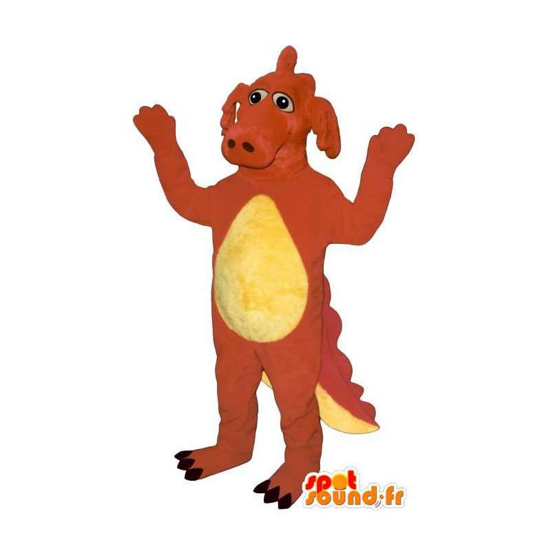 Mascotte de dragon rouge et jaune. Costume de dinosaure - MASFR006895 - Mascotte de dragon