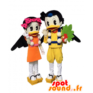 Casal mascotes Kuboten de amarelo e laranja aves, patos - MASFR26146 - Yuru-Chara Mascotes japoneses