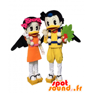 Mascottes Kuboten paar geel en oranje vogels, eenden - MASFR26146 - Yuru-Chara Japanse Mascottes
