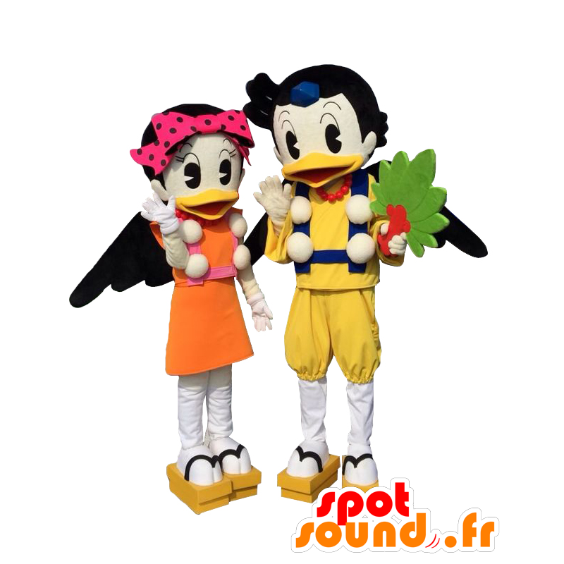 Pareja Mascotas Kuboten de color amarillo y naranja pájaros, patos - MASFR26146 - Yuru-Chara mascotas japonesas