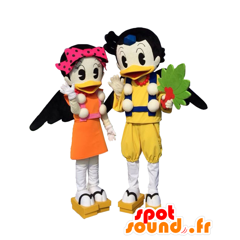 Mascottes de Kuboten, couple d'oiseaux jaune et orange, canards - MASFR26146 - Mascottes Yuru-Chara Japonaises