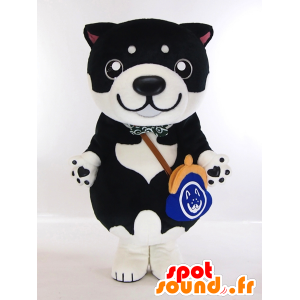 Mascot Shiba chan, svart og hvit valp med en veske - MASFR26151 - Yuru-Chara japanske Mascots