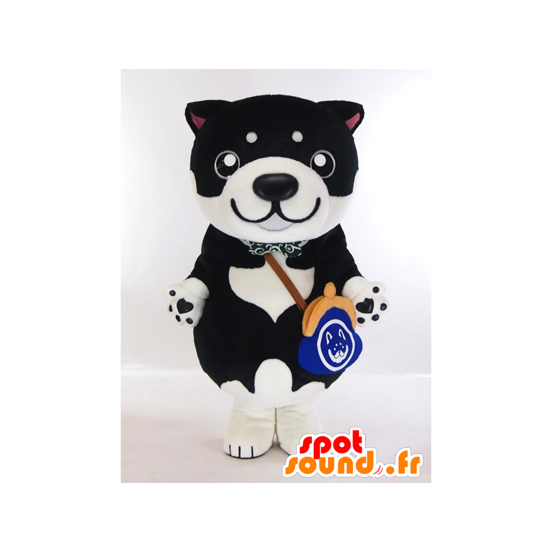 Shiba chan mascotte, cucciolo bianco e nero con una borsa - MASFR26151 - Yuru-Chara mascotte giapponese