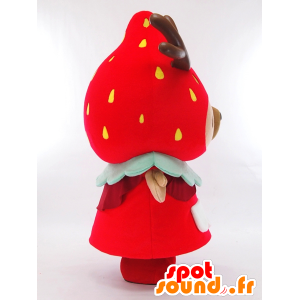 Mascotte Yumeno Yoshikazu shaped like a giant strawberry, red polka dots - MASFR26152 - Yuru-Chara Japanese mascots