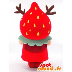 Mascotte Yumeno Yoshikazu shaped like a giant strawberry, red polka dots - MASFR26152 - Yuru-Chara Japanese mascots