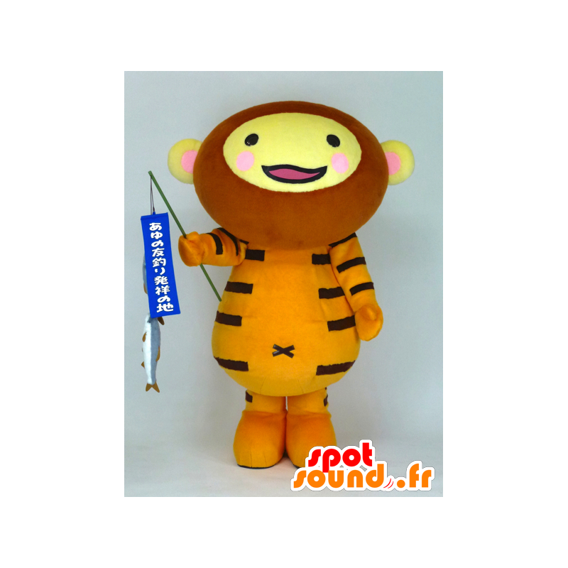 Tiger Mascot Naked Saemon beige with a fishing rod - MASFR26153 - Yuru-Chara Japanese mascots