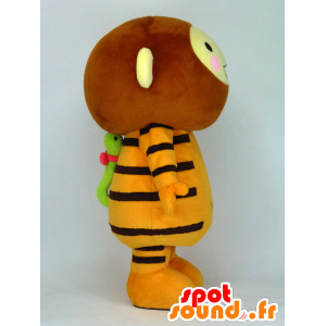 Mascotte de tigre Nue Saemon beige avec une canne à pêche - MASFR26153 - Mascottes Yuru-Chara Japonaises