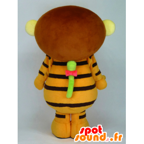 Tigre mascote bege Nuc Saemon com uma vara de pesca - MASFR26153 - Yuru-Chara Mascotes japoneses