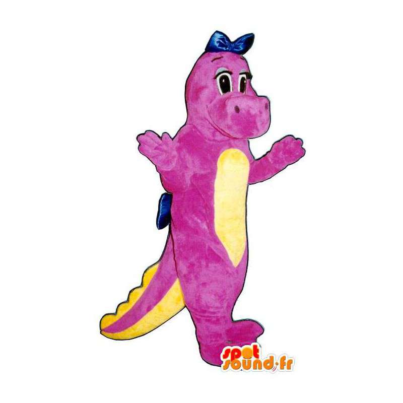 Mascot rosa und gelbe Dinosaurier. Dinosaurier-Kostüm - MASFR006897 - Maskottchen-Dinosaurier