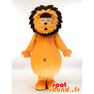 Raion maskot, gul løve, brun med et lyserødt hjerte - Spotsound
