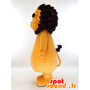 Raion mascotte, leone giallo, marrone con un cuore rosa - MASFR26155 - Yuru-Chara mascotte giapponese