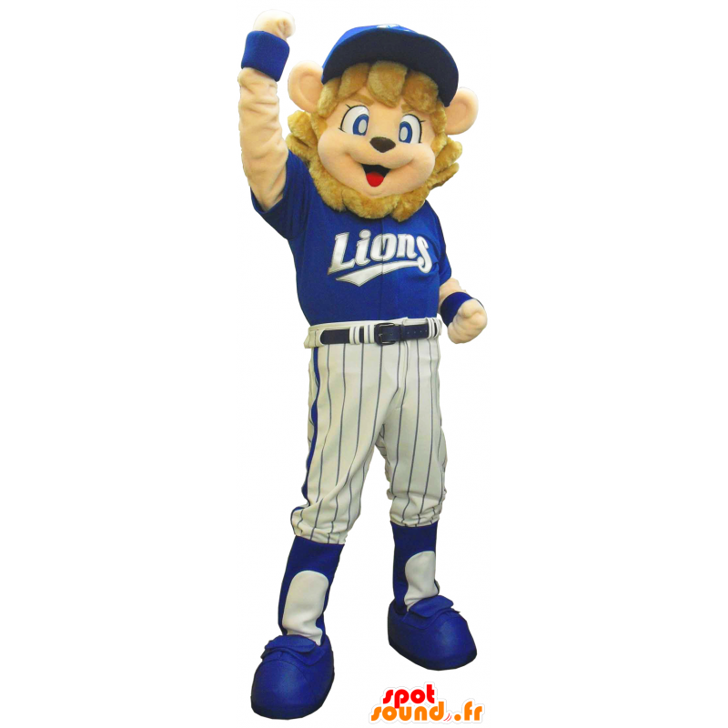 Lion maskot AnyB hnědé oblečeni v modrých sportu - MASFR26158 - Yuru-Chara japonské Maskoti