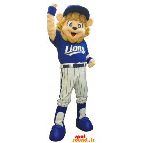 Lion Mascot AnyB marrom vestido em esportes azuis - MASFR26158 - Yuru-Chara Mascotes japoneses