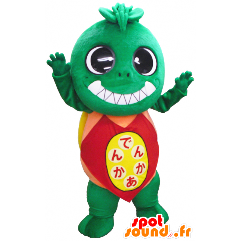 Mascotte de monstre vert tout poilu avec tee-shirt rouge et jaune - MASFR26161 - Mascottes Yuru-Chara Japonaises