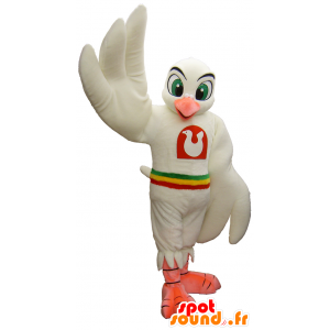 Mascot Hatoman λευκό περιστέρι με ένα πολύχρωμο ιμάντα - MASFR26166 - Yuru-Χαρά ιαπωνική Μασκότ