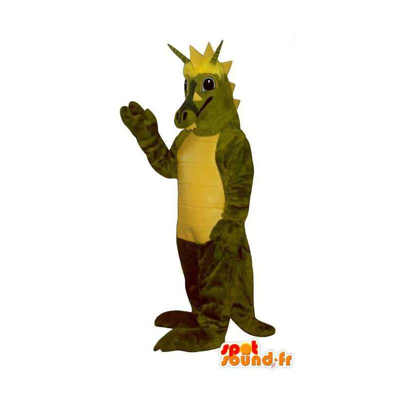 Grøn og gul dinosaurusmaskot - Kostume, der kan tilpasses -