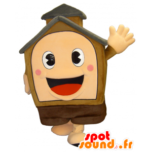 Brown House maskotti, beige ja punainen jättiläinen - MASFR26172 - Mascottes Yuru-Chara Japonaises