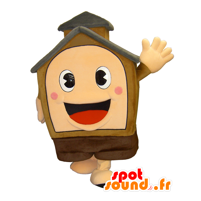Bruin huis mascotte, beige en rode reus - MASFR26172 - Yuru-Chara Japanse Mascottes