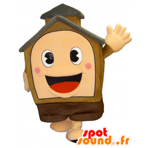 Mascotte de maison marron, beige et rouge, géante - MASFR26172 - Mascottes Yuru-Chara Japonaises