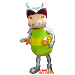 Mascot Mekahanako, keltainen hyönteinen, vihreä ja harmaa - MASFR26176 - Mascottes Yuru-Chara Japonaises