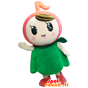 Mascotte de fillette avec une tête de tomate rouge souriante - MASFR26180 - Mascottes Yuru-Chara Japonaises