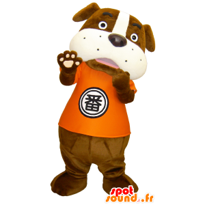 Brun, vit och orange hundmaskot - Spotsound maskot