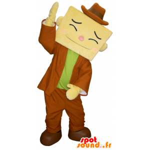 Mascot Ioki Huwei Kun, square man, beige, brown and green - MASFR26189 - Yuru-Chara Japanese mascots