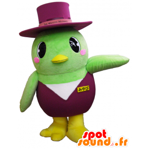Ya-kun mascote, pássaro verde, roxo e amarelo, gigante - MASFR26196 - Yuru-Chara Mascotes japoneses
