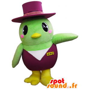 Ya-kun mascotte, groen, paars en geel vogel, reuze - MASFR26196 - Yuru-Chara Japanse Mascottes