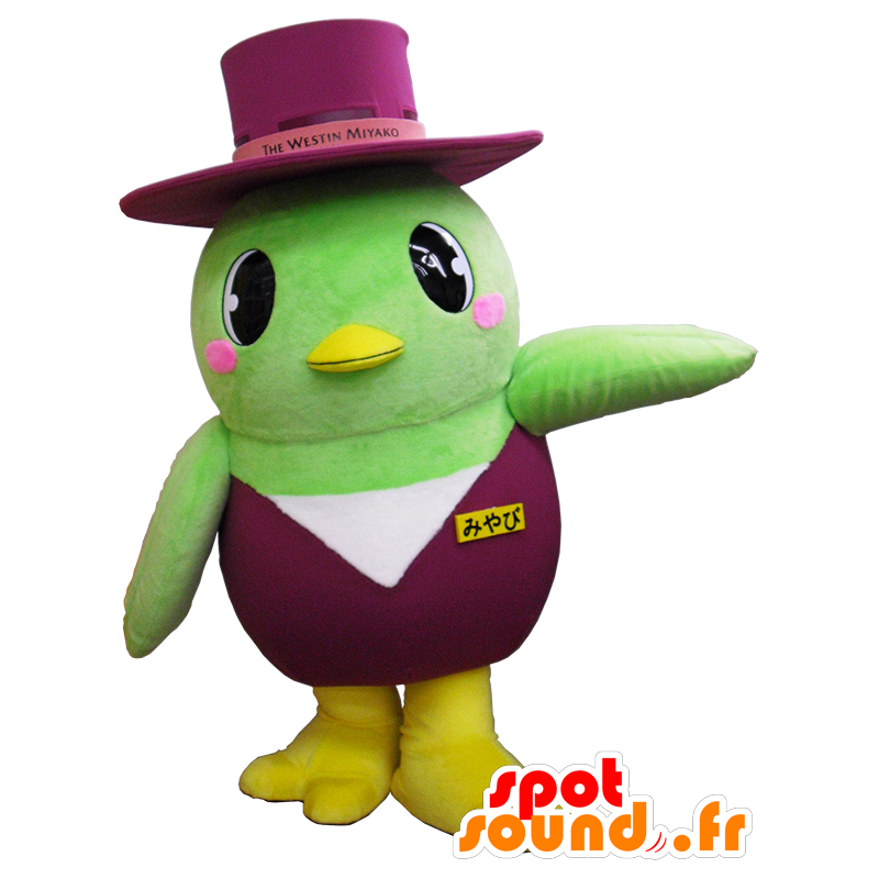 Ya-kun mascota, pájaro verde, morado y amarillo, gigante - MASFR26196 - Yuru-Chara mascotas japonesas