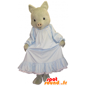 Mascot porco Peruca, vestido branco ervilhas porco - MASFR26220 - Yuru-Chara Mascotes japoneses