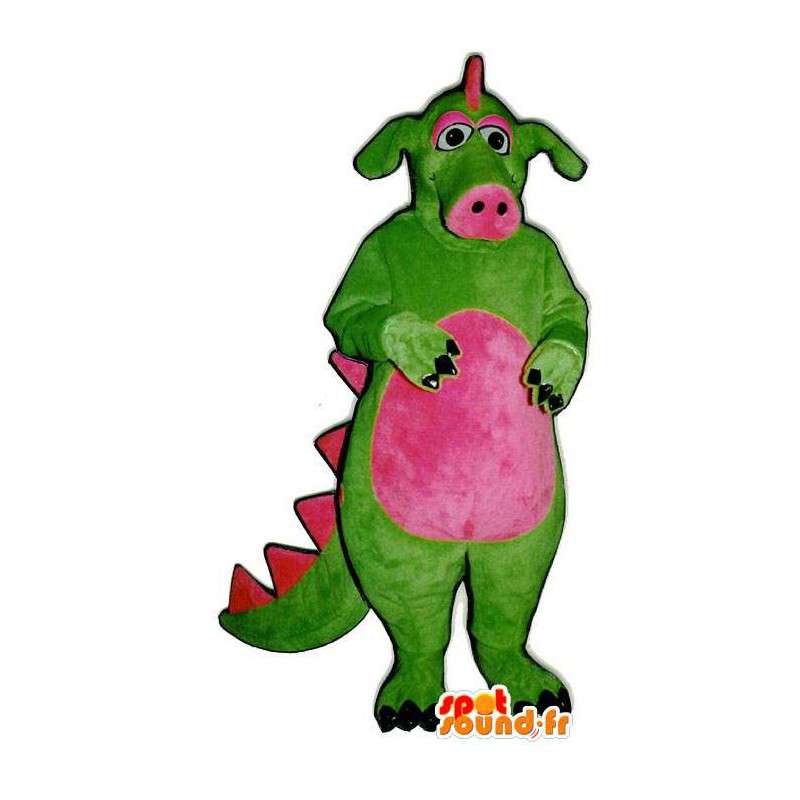 Mascot green and pink dinosaur. Dinosaur costume - MASFR006904 - Mascots dinosaur