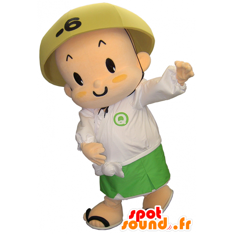 Mascotte de bonhomme asiatique blanc et vert, très souriant - MASFR26227 - Mascottes Yuru-Chara Japonaises