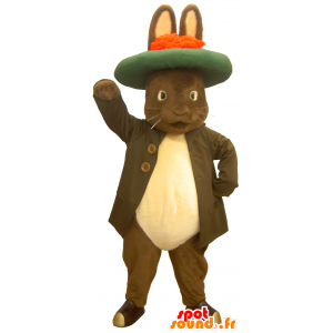 Mascotte de Benjamin, gros lapin marron, avec une veste kaki - MASFR26232 - Mascottes Yuru-Chara Japonaises